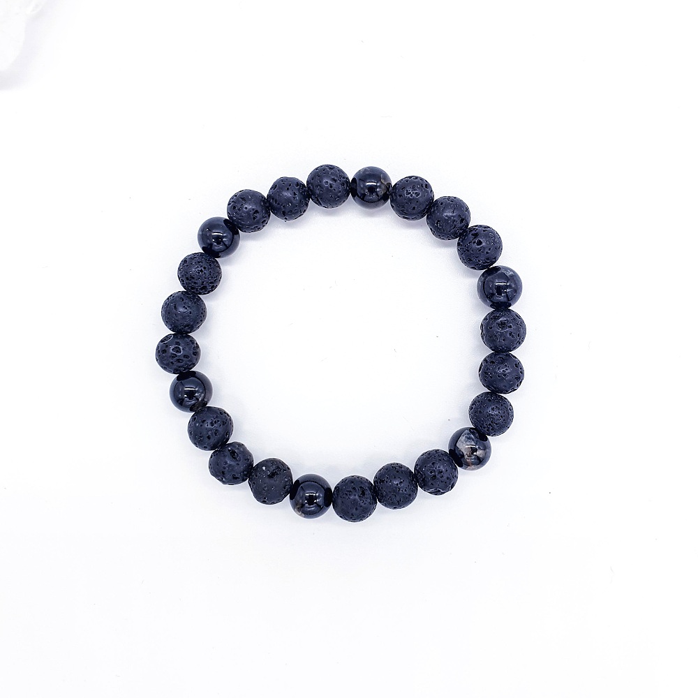 Lávový kámen a turmalín 8 mm - náramek