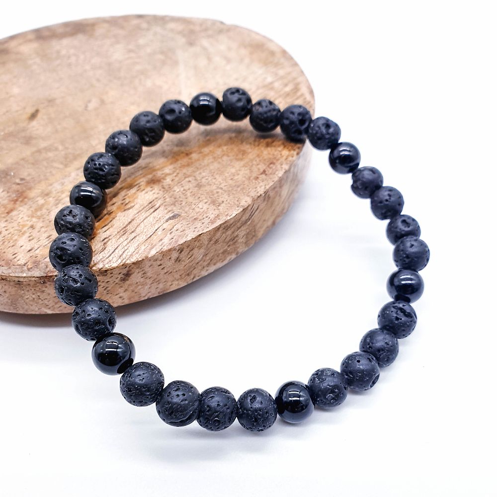 Lávový kámen a turmalín 6 mm - náramek - Obrázek 5