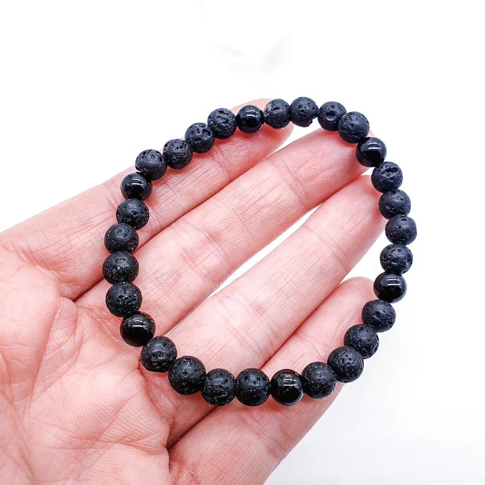 Lávový kámen a turmalín 6 mm - náramek - Obrázek 2