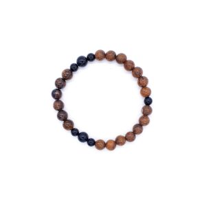 Santalové dřevo, turmalín, bronzit 8 a 6 mm - pánský náramek