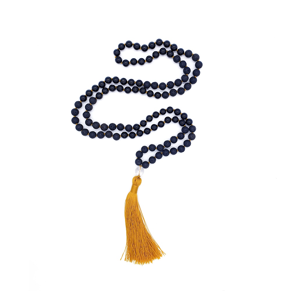 Turmalín, lávový kámen a křišťál 8 mm - Japa Mála náhrdelník - Obrázek 6