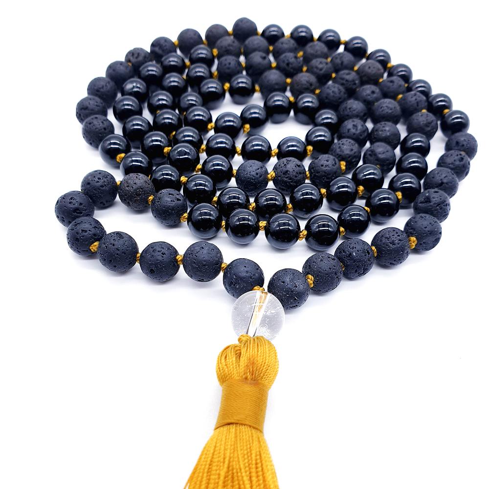 Turmalín, lávový kámen a křišťál 8 mm - Japa Mála náhrdelník - Obrázek 5