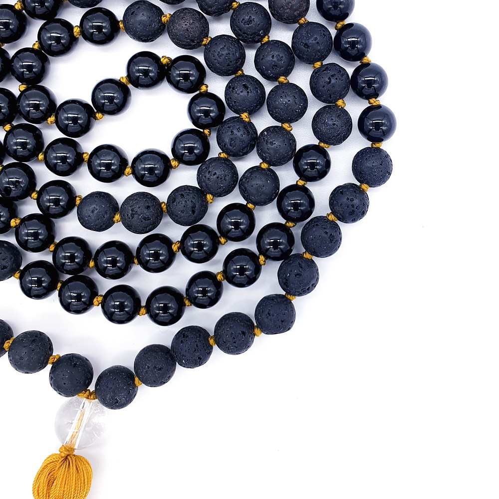 Turmalín, lávový kámen a křišťál 8 mm - Japa Mála náhrdelník - Obrázek 4