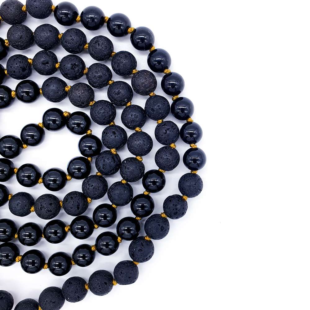 Turmalín, lávový kámen a křišťál 8 mm - Japa Mála náhrdelník - Obrázek 3