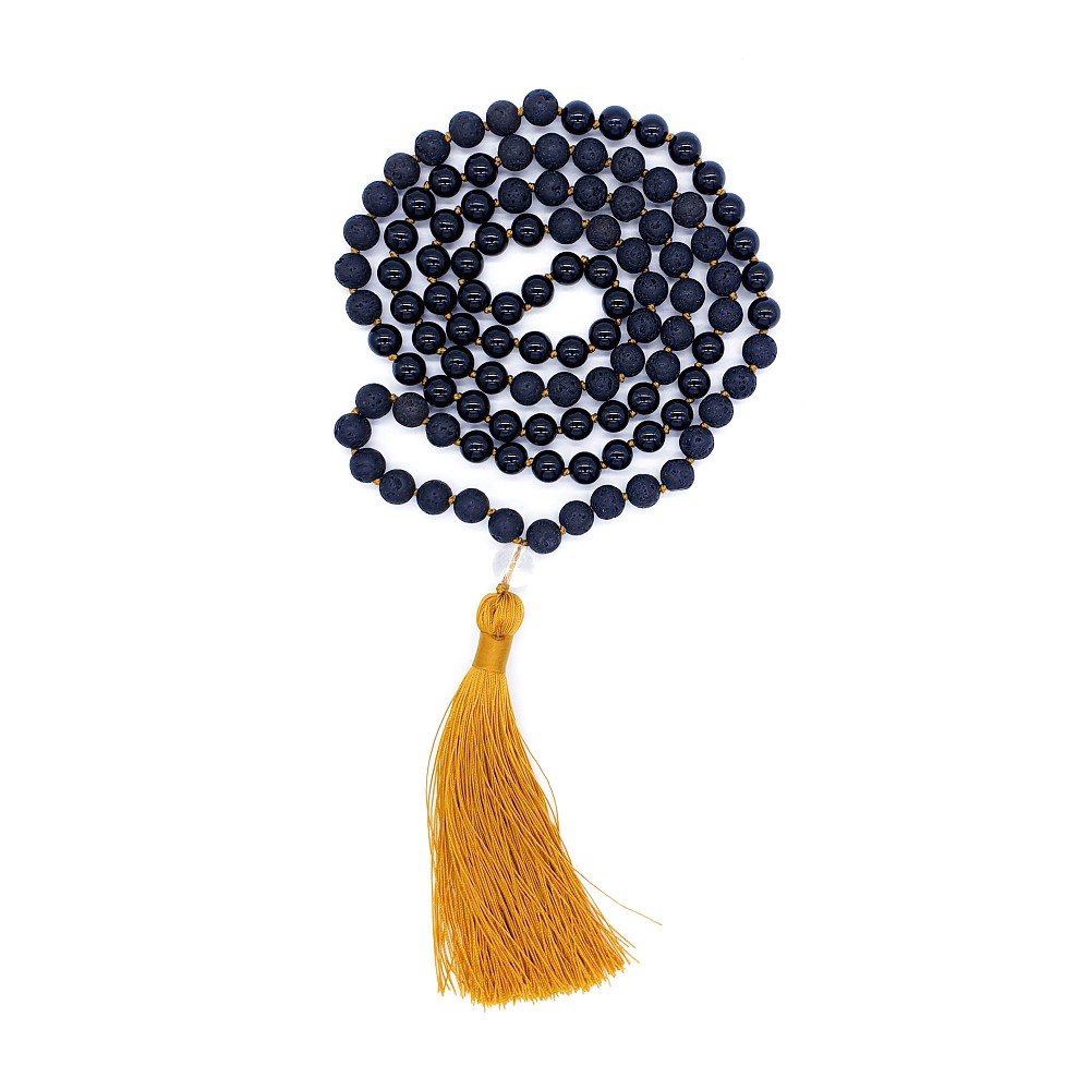 Turmalín, lávový kámen a křišťál 8 mm - Japa Mála náhrdelník