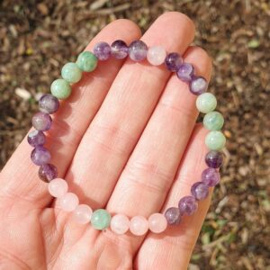 Ametyst, amazonit, růženín 6 mm - náramek