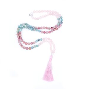 Růženín, amazonit, rodonit a křišťál 8 mm- Japa Mála náhrdelník