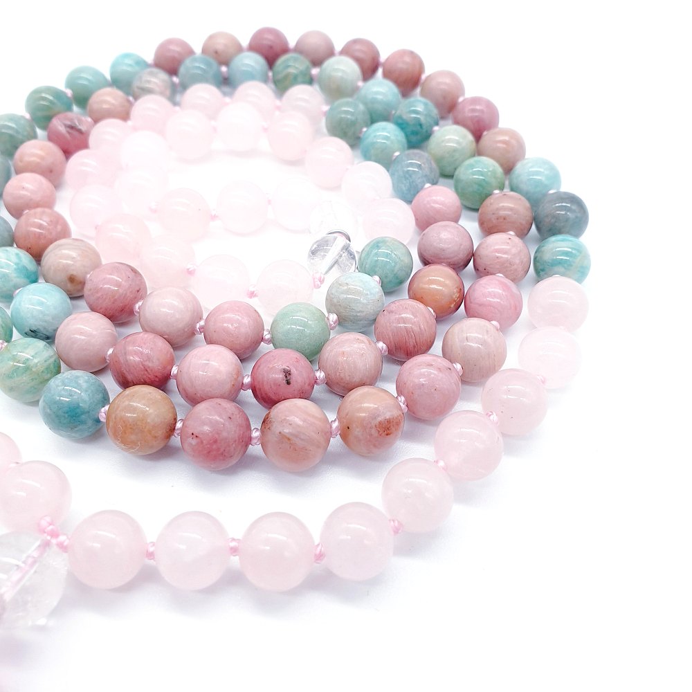 Růženín, amazonit, rodonit a křišťál 8 mm- Japa Mála náhrdelník - Obrázek 5
