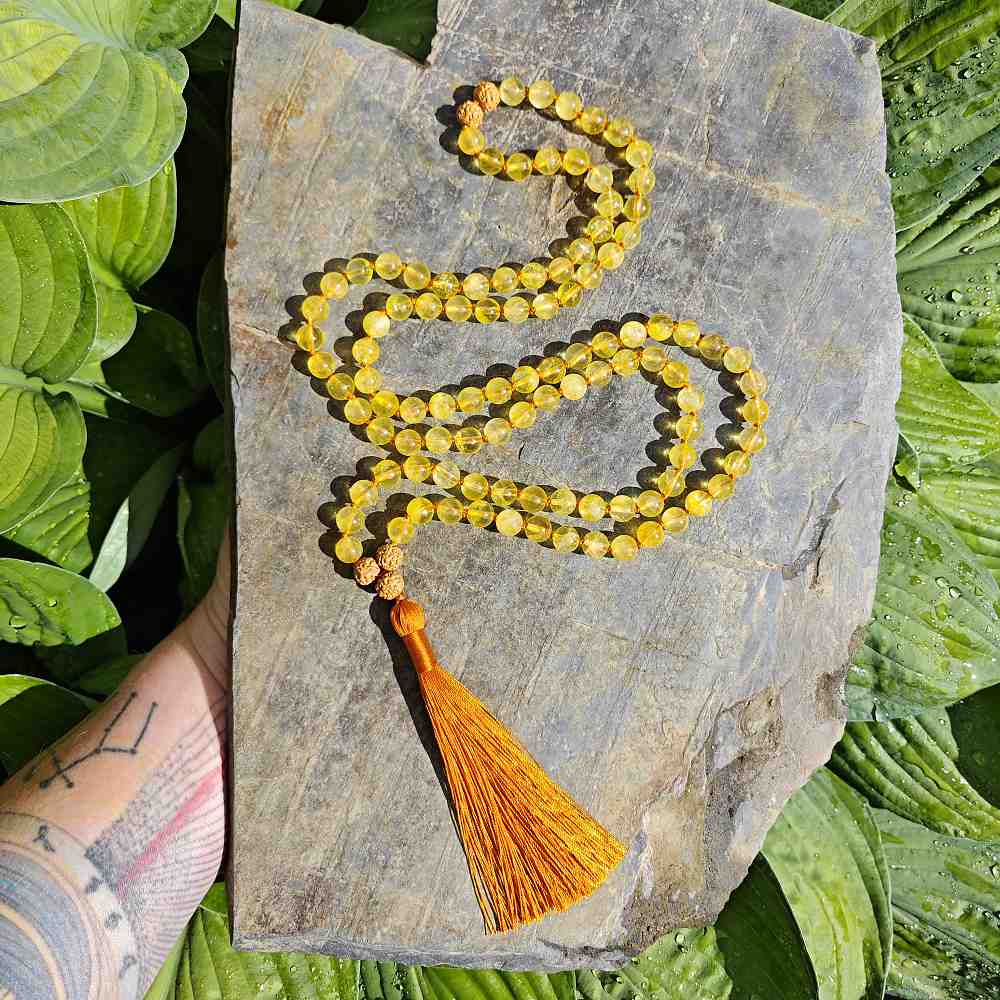 Citrín, rudraksha 8 mm - Japa Mála náhrdelník