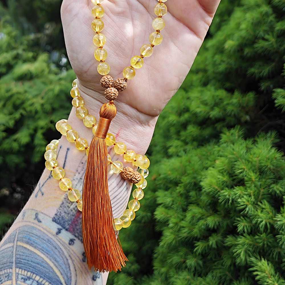 Citrín, rudraksha 8 mm - Japa Mála náhrdelník - Obrázek 2