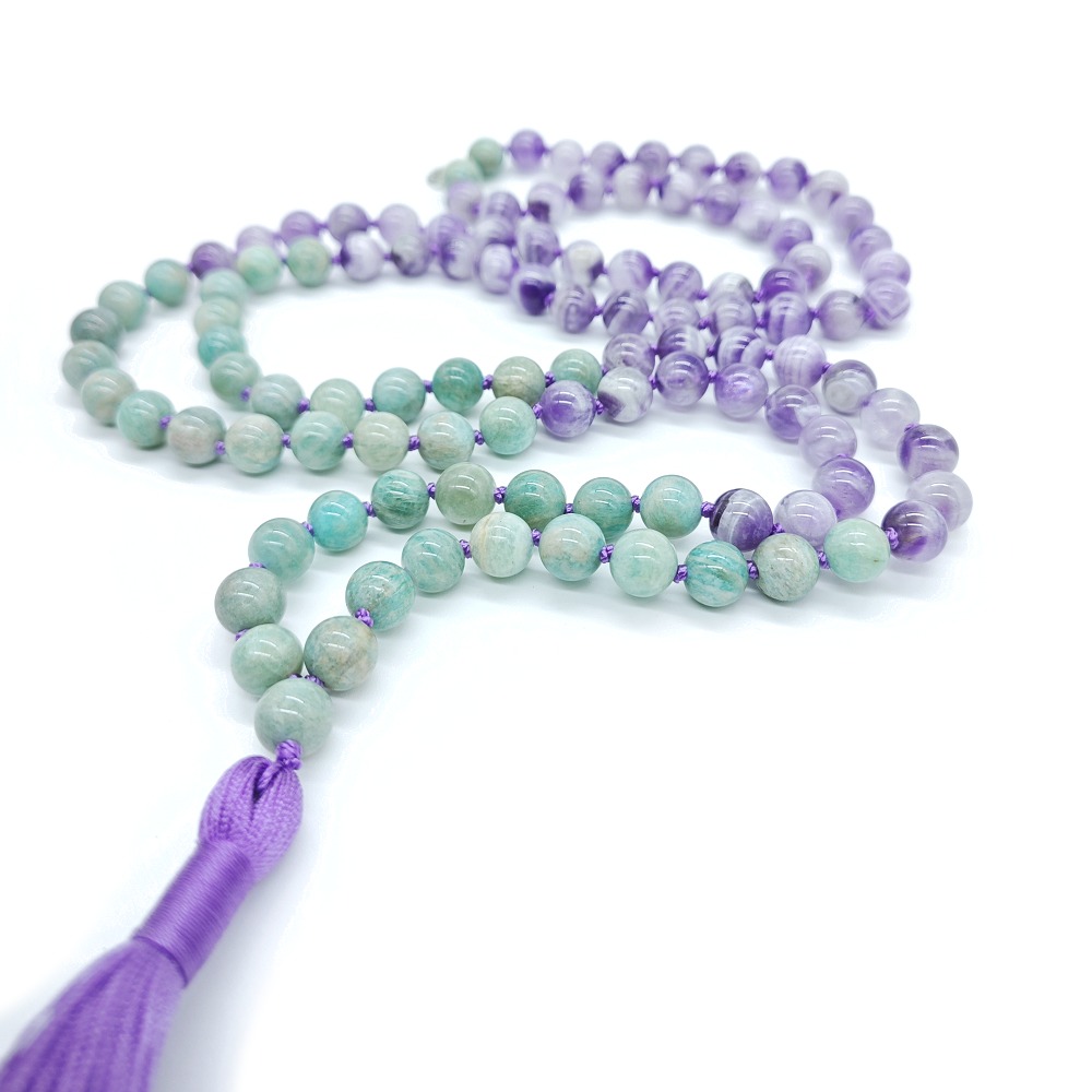 Ametyst, amazonit 8 mm - Japa Mála náhrdelník - Obrázek 2